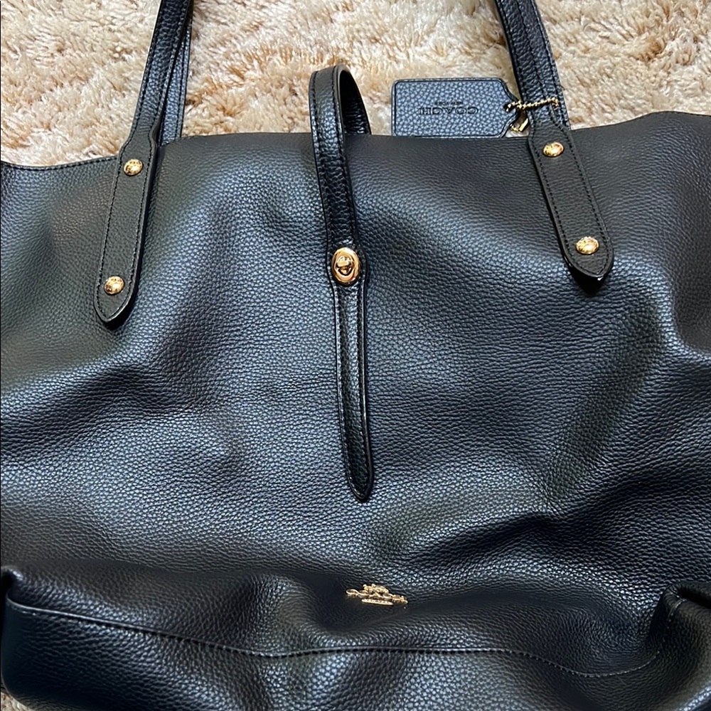 Coach Black Pebbled Leather Tote with Gold Hardware